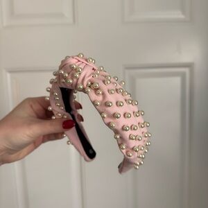 Lele Sadoughi Light Pink canvas headband with pearl detail